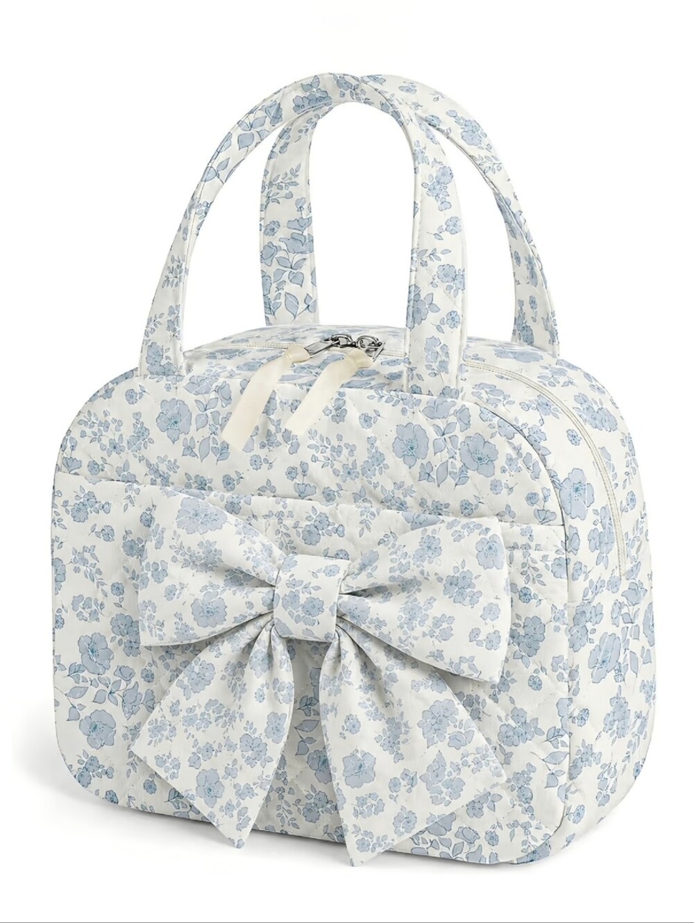 Quilted Lunch Box for Women with Bow - Blue Floral - NEW